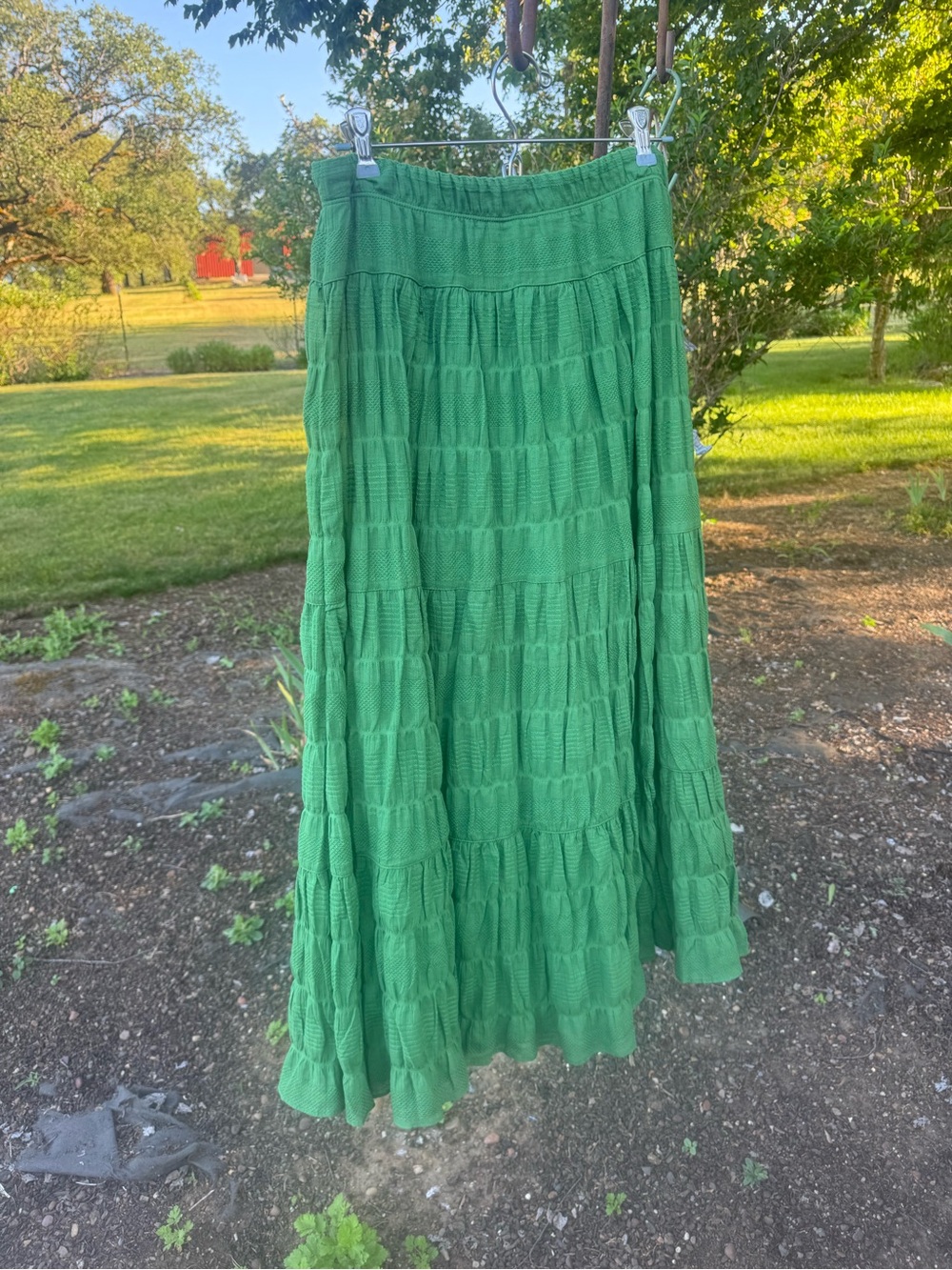 Max Studio Emerald Green Crinkled Layered Maxi Skirt